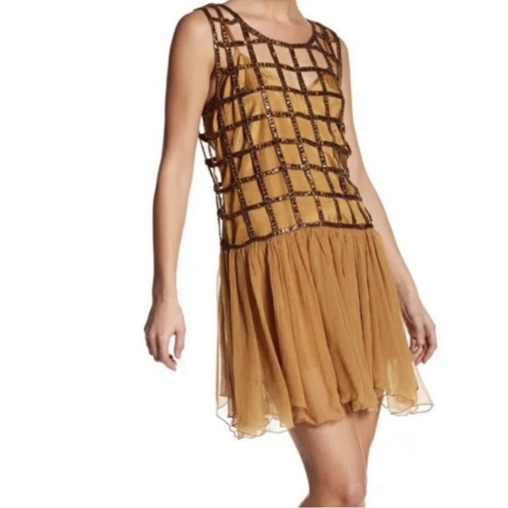 Burnished Gold Mesh/Sequin Mini Dress